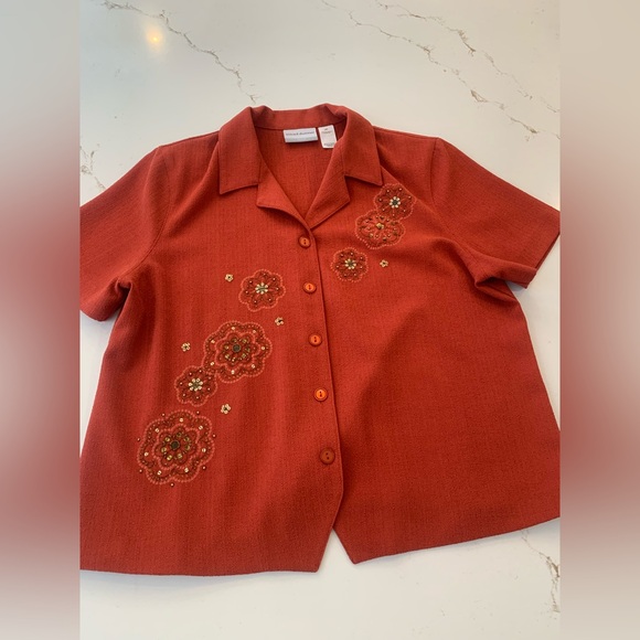 Vintage Alfred Dunner Pants Set Gold Embellished Short Sleeve Top Size 14 P - Picture 10 of 16